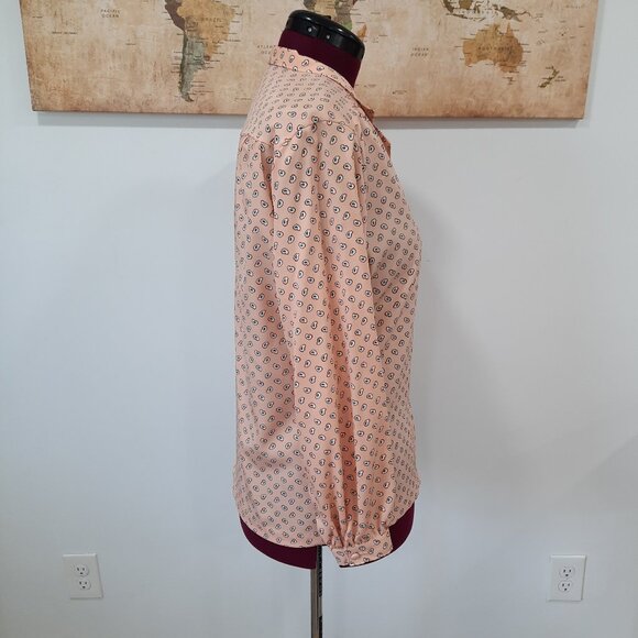 Vtg 70s mini paisley button down - Peach - Picture 3 of 10